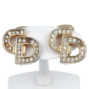 Dior CD logo Earring Plated Gold/Rhinestone 5.0g Women